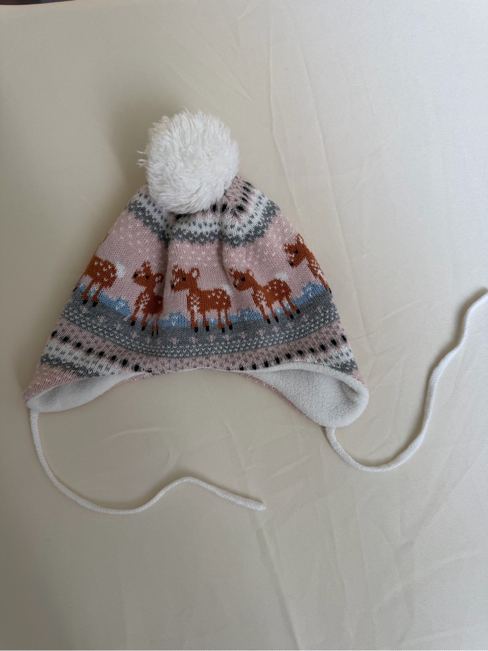 H&M Baby Girls Deer Knit Winter Hat 1-2Y Pom Pom